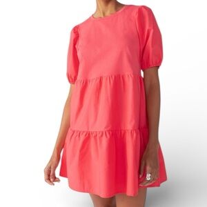 Sanctuary 100% Cotton Tiered Pink Puff Sleeve Mini Dress1